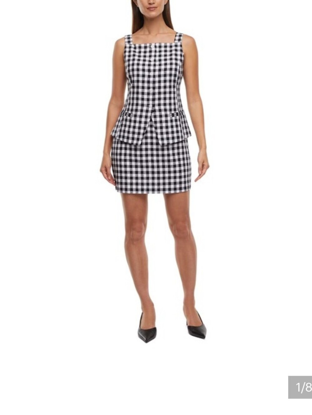 NWT Express Gingham Checkered Linen Blend Sleeveless Top & Matching Skirt Set 